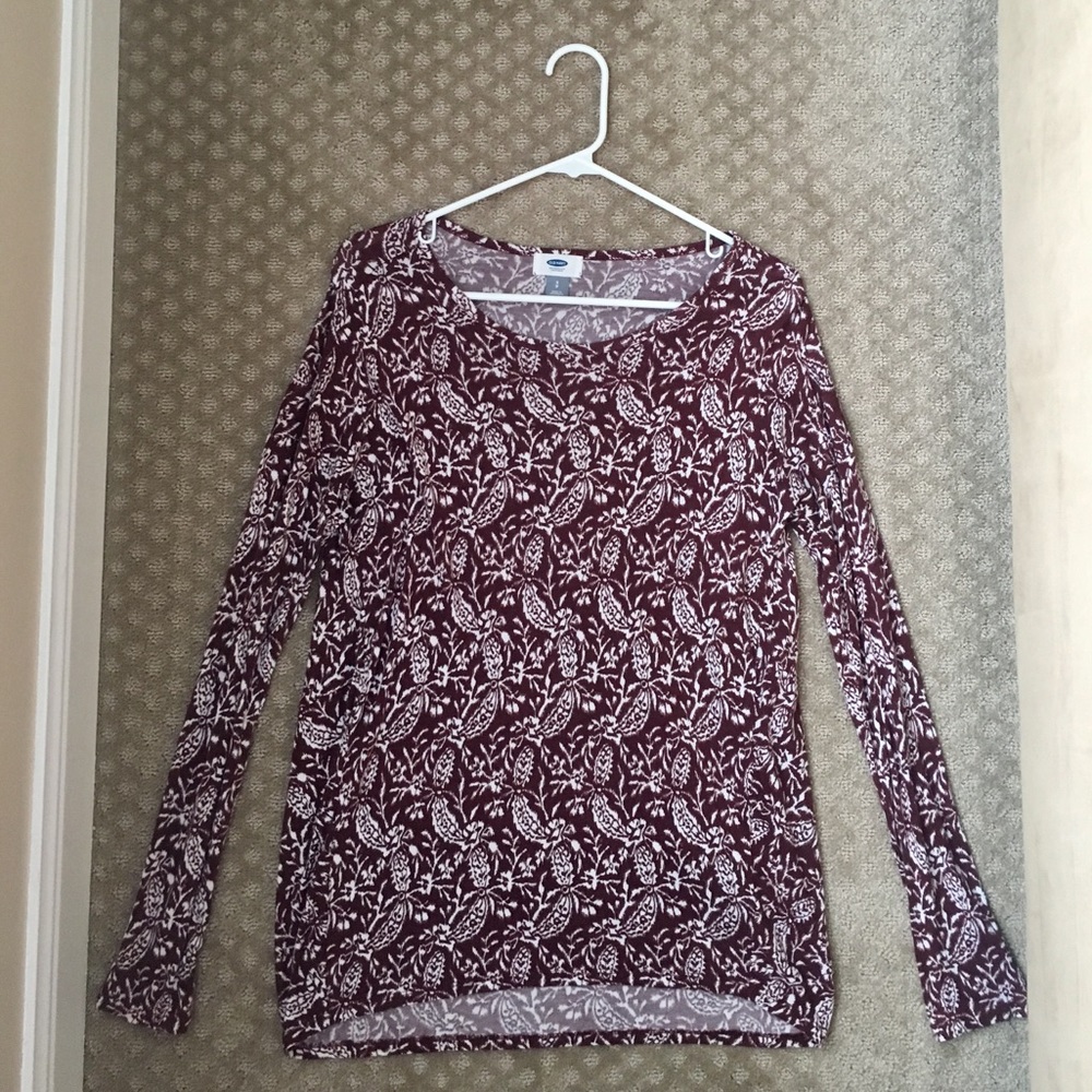 Maroon and White long sleeve T-shirt.